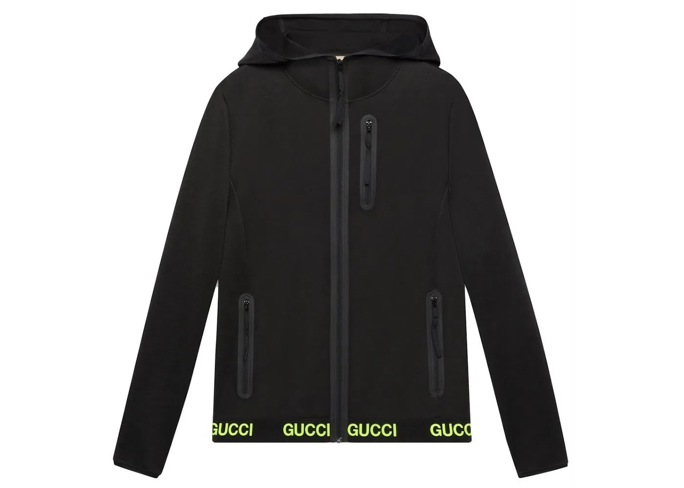 Женская куртка с принтом, Logo-Print Hooded Technical Jacket Gucci, Black Yellow