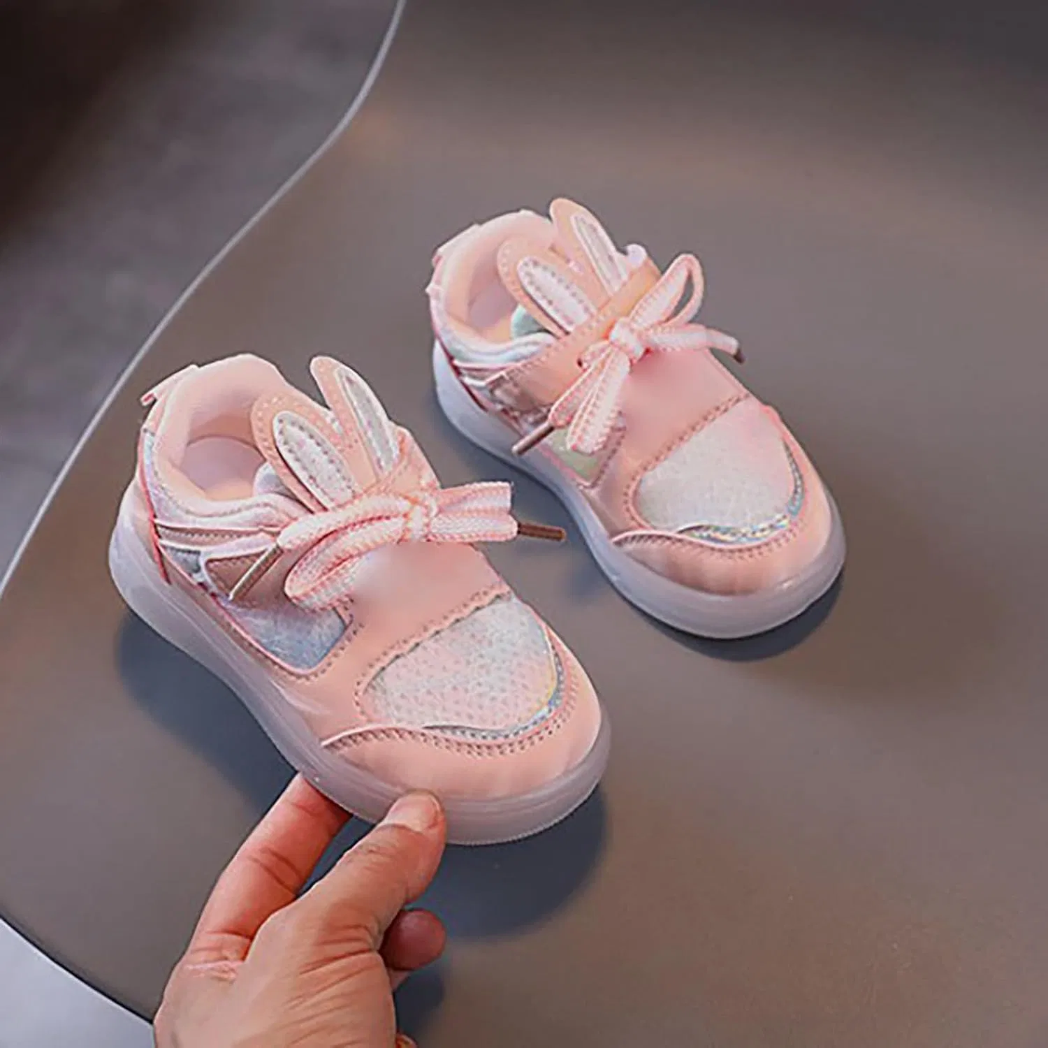 Детские кроссовки для девочек с принтом кролика и блестками, Pink — фото 2