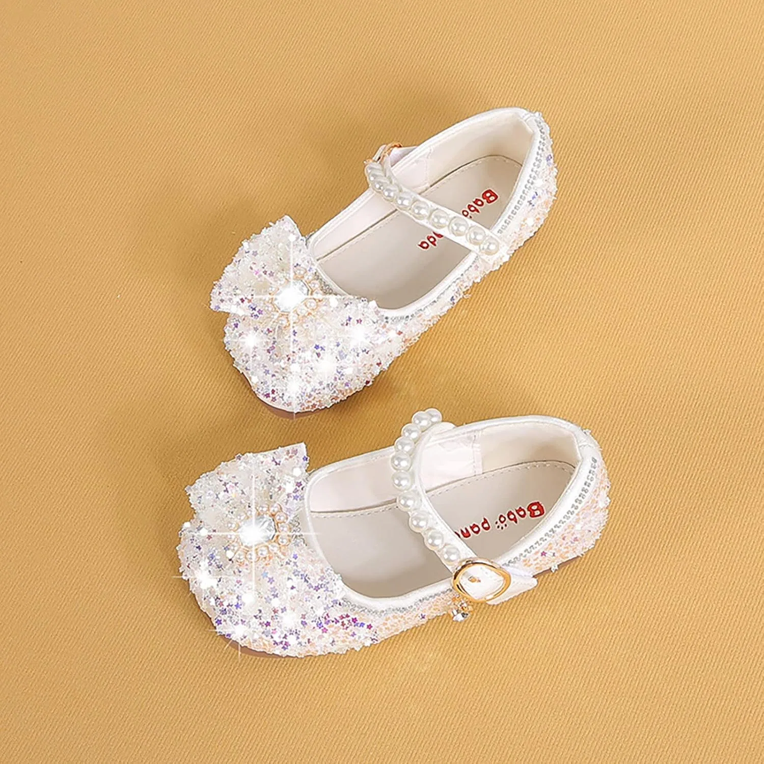 Детские туфли для девочек с принтом Rhinestone Bows, White — фото 4
