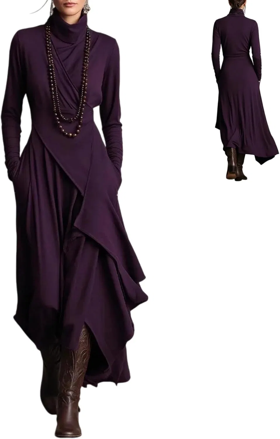 Женское коктейльное платье макси с высоким воротом Bodycon, Purple