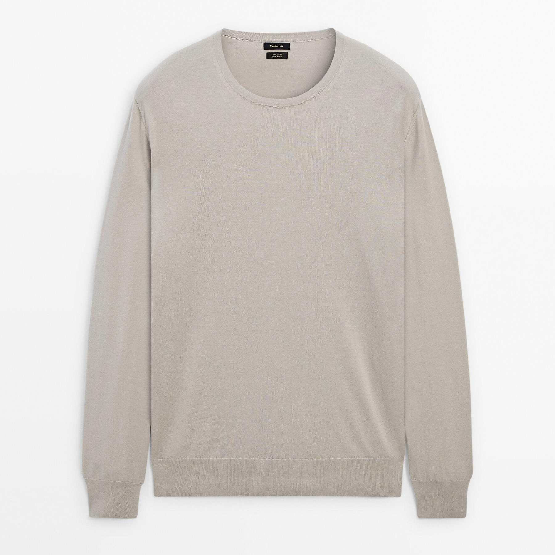 

Хлопковый трикотажный свитер с длинными рукавами Massimo Dutti, светло-серый