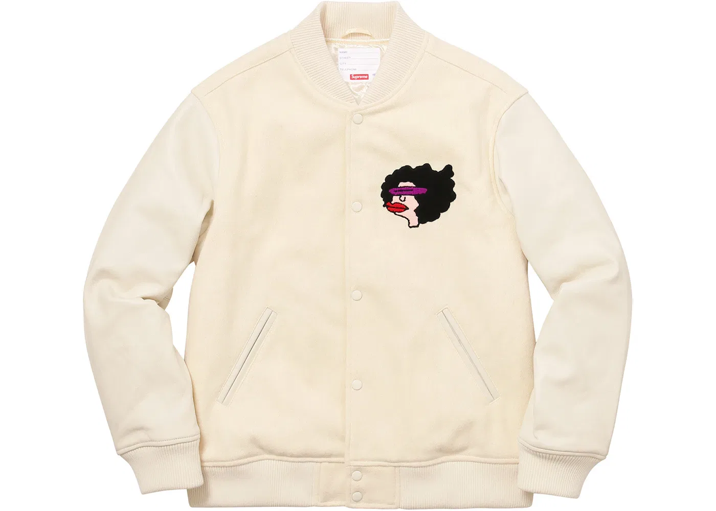 Мужская куртка-бомбер с принтом Supreme Gonz Ramm Varsity Jacket Off White, Off White