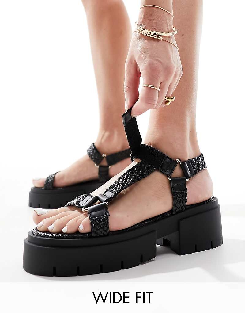

Сандалии Public Desire Wide Fit – Hazard – черного цвета с рафией и толстой подошвой, широкий крой