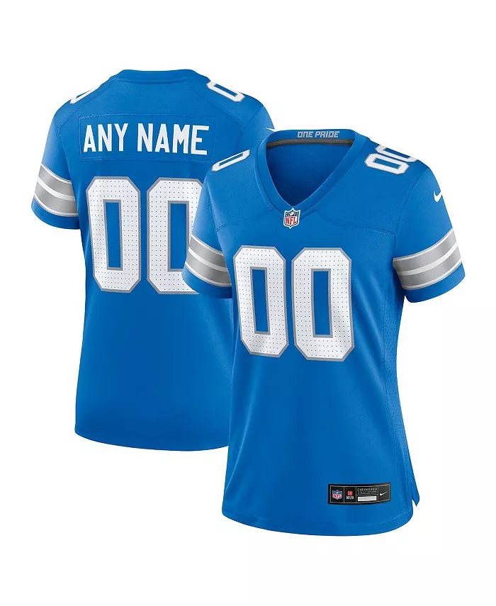 

Женская синяя кастомная игровая футболка Detroit Lions Nike