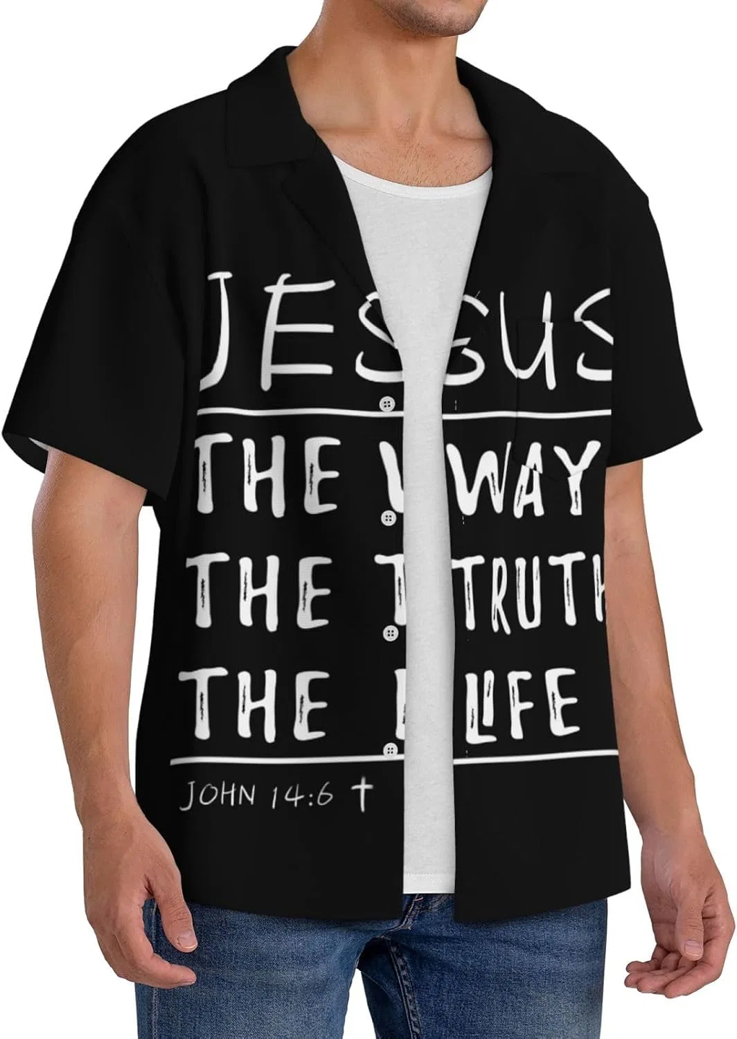 Мужская свободная рубашка с принтом Jesus Is The Way, Black — фото 2