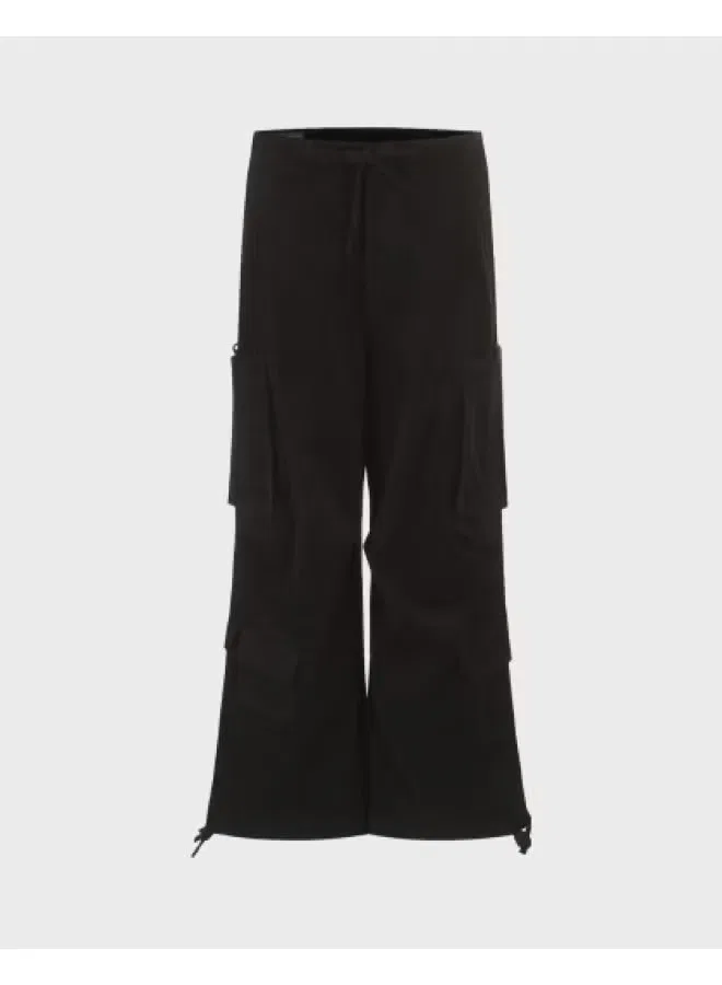Брюки широкие с крупными карманами Zara, черный