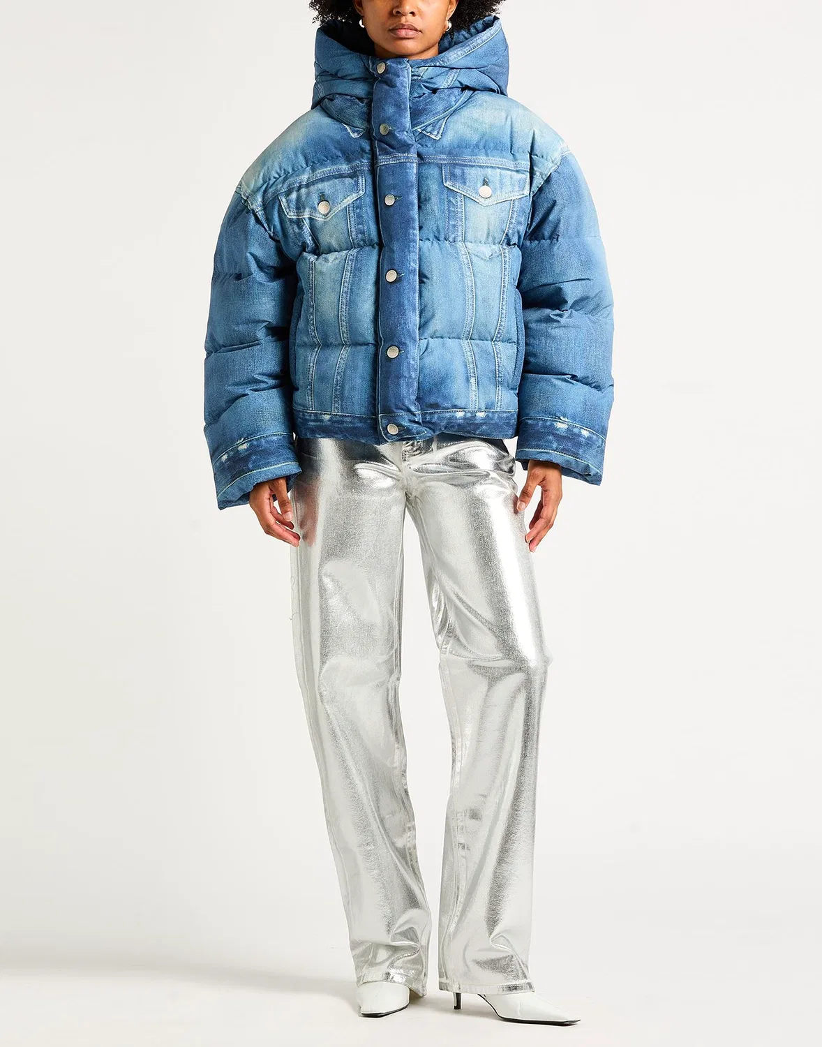 Женская пуховая куртка джинсового эффекта Acne Studios, синий — фото 2