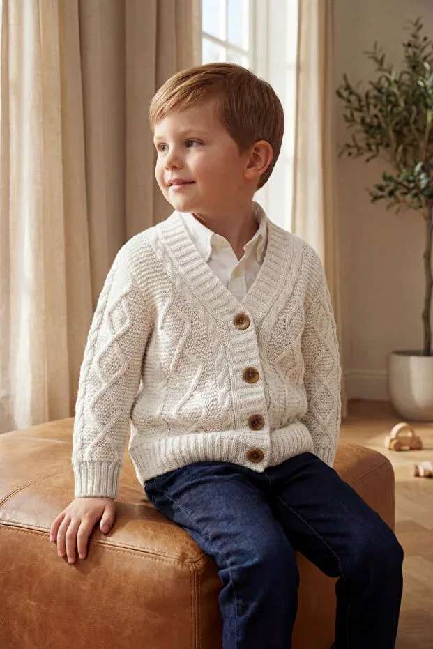 Детский кардиган с косами Babily, Ecru