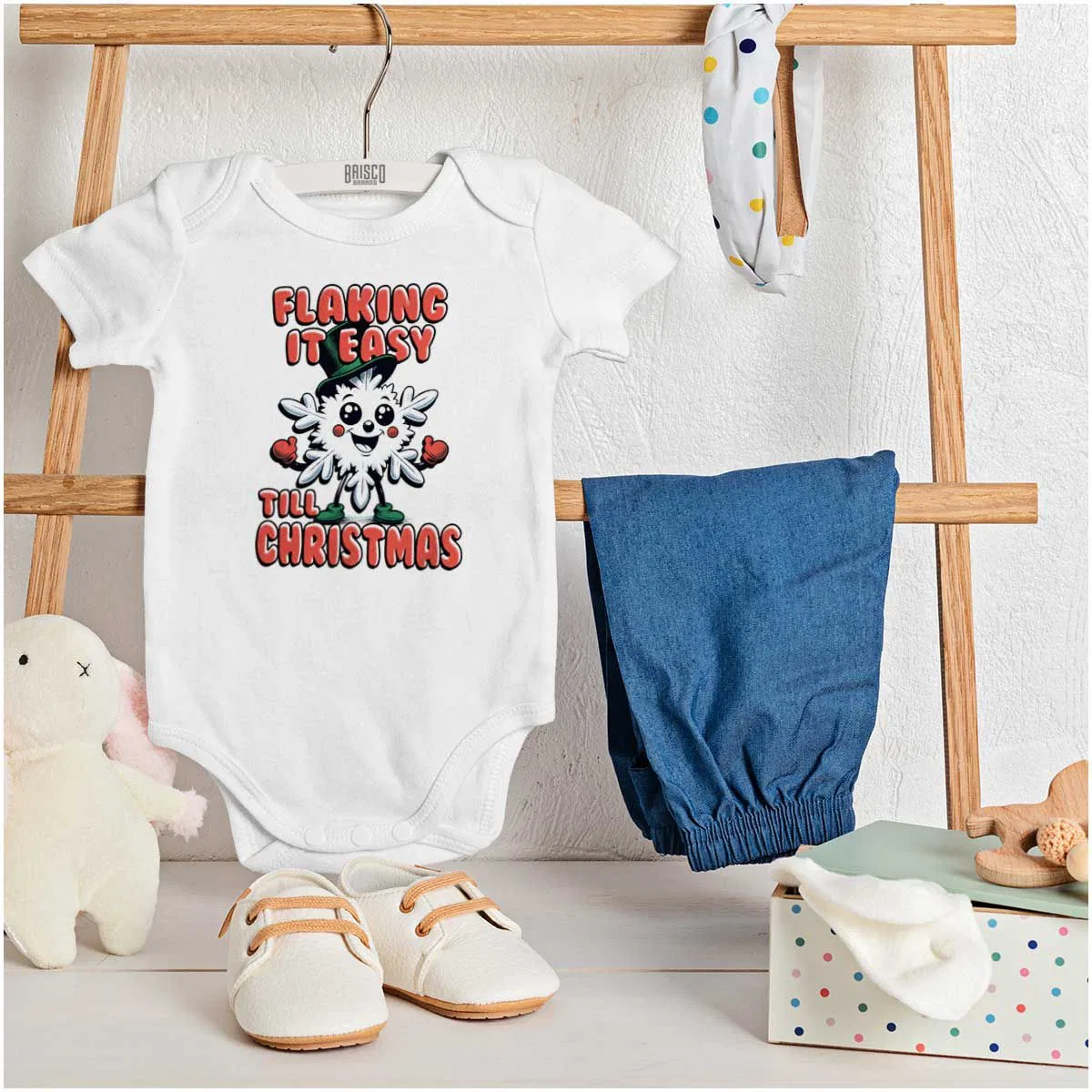 Детский боди-комбинезон с принтом Flaking It Easy Till Christmas Pun Brisco Brands, White — фото 3
