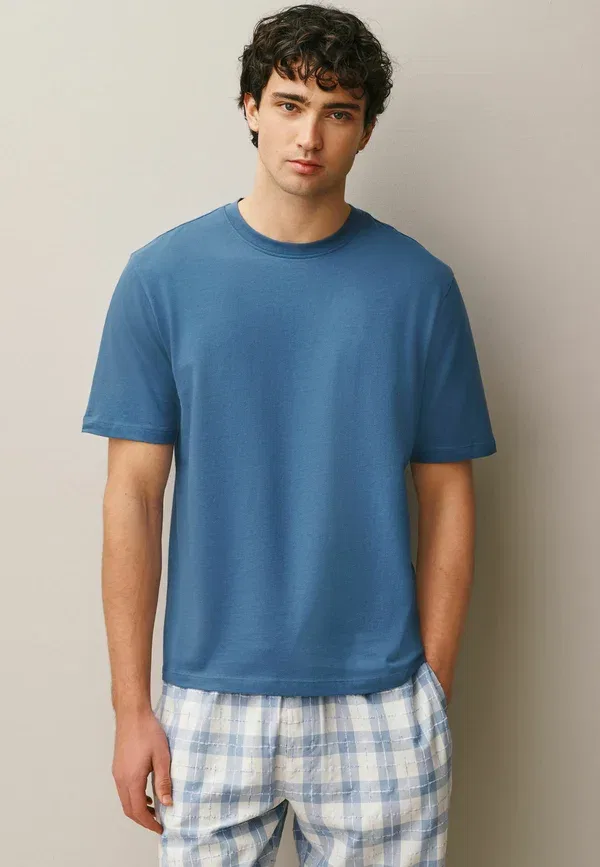 Пижамный комплект, хлопок, Reguler fit - eid check short sleeve set, Next, синий — фото 3