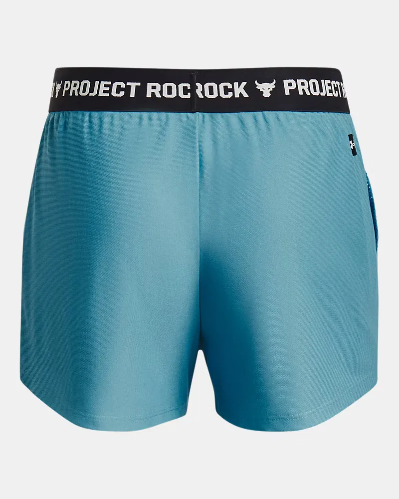 Шорты детские 7,6 см влагоотводящие из переработанного полиэстера Project Rock Play Up UnderArmour, Glacier Blue/Black/Ivory — фото 2