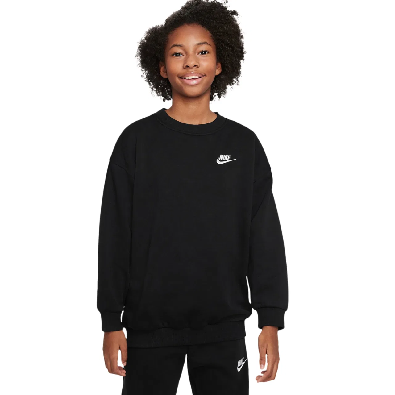 Детская толстовка Oversized Club Fleece Crew Nike, черный/белый