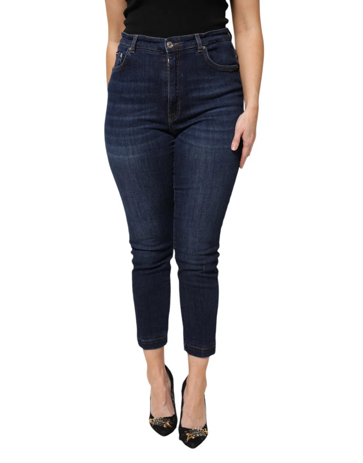 Женские джинсы с высокой посадкой и потертостями High Waist Stretch Jeans Dolce & Gabbana, Blue — фото 2