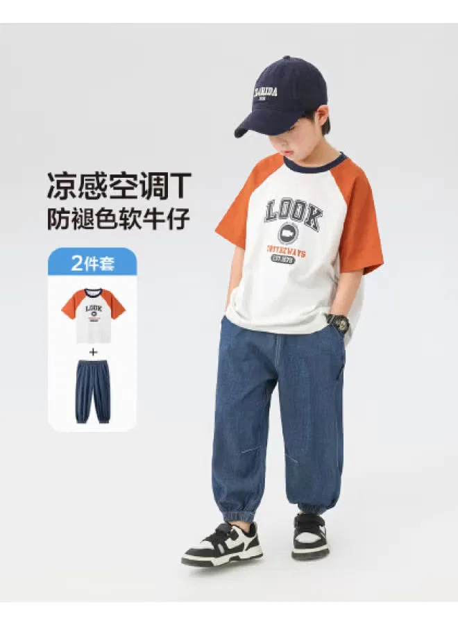 Комплект летний с коротким рукавом и брюками от комаров, модель Boys' Summer Outfit, Zuoxi, оранжевый