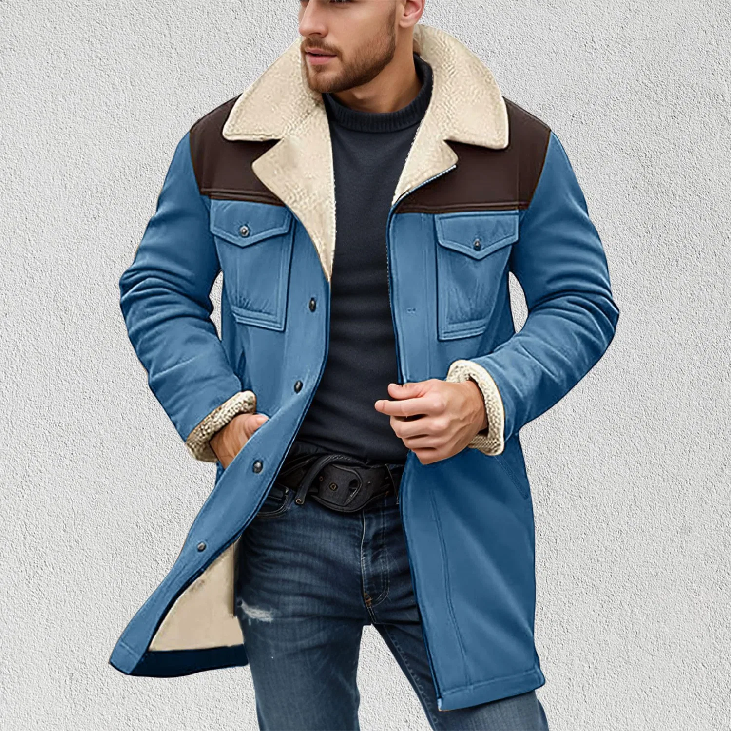 Мужская куртка с принтом Vintage Winter Stylish Jackets, blue — фото 3