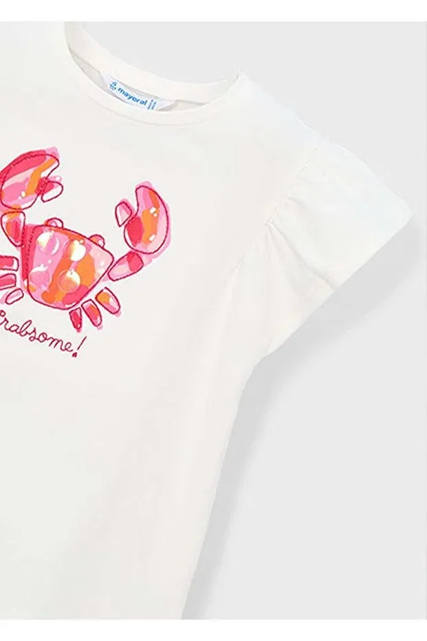 Детская футболка для девочек с принтом Summer Girl's Printed T-Shirt Mayoral, Ecru — фото 3