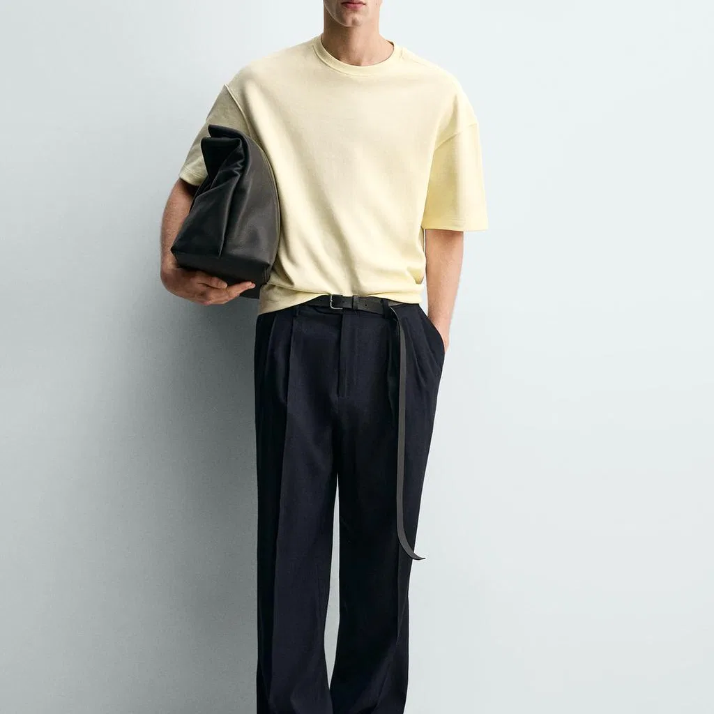 Мужская футболка с круглым вырезом Light Yellow ZARA — фото 4