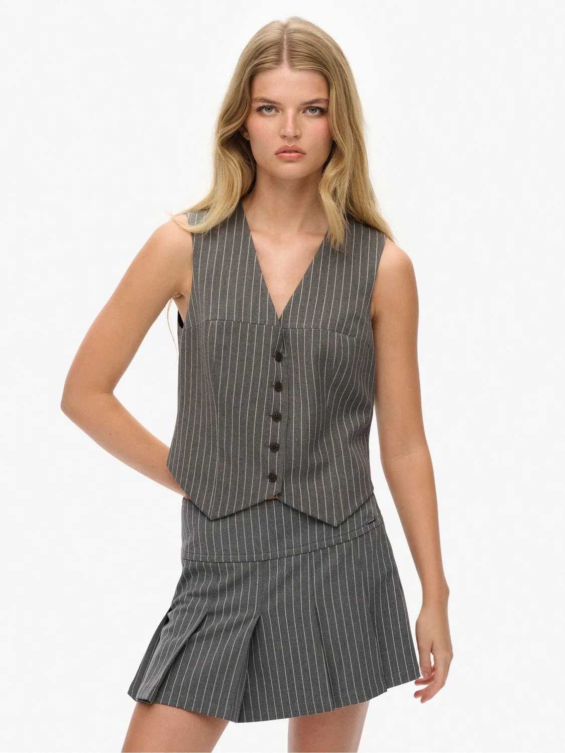 Жилет Superdry Grey Pinstripe, серый