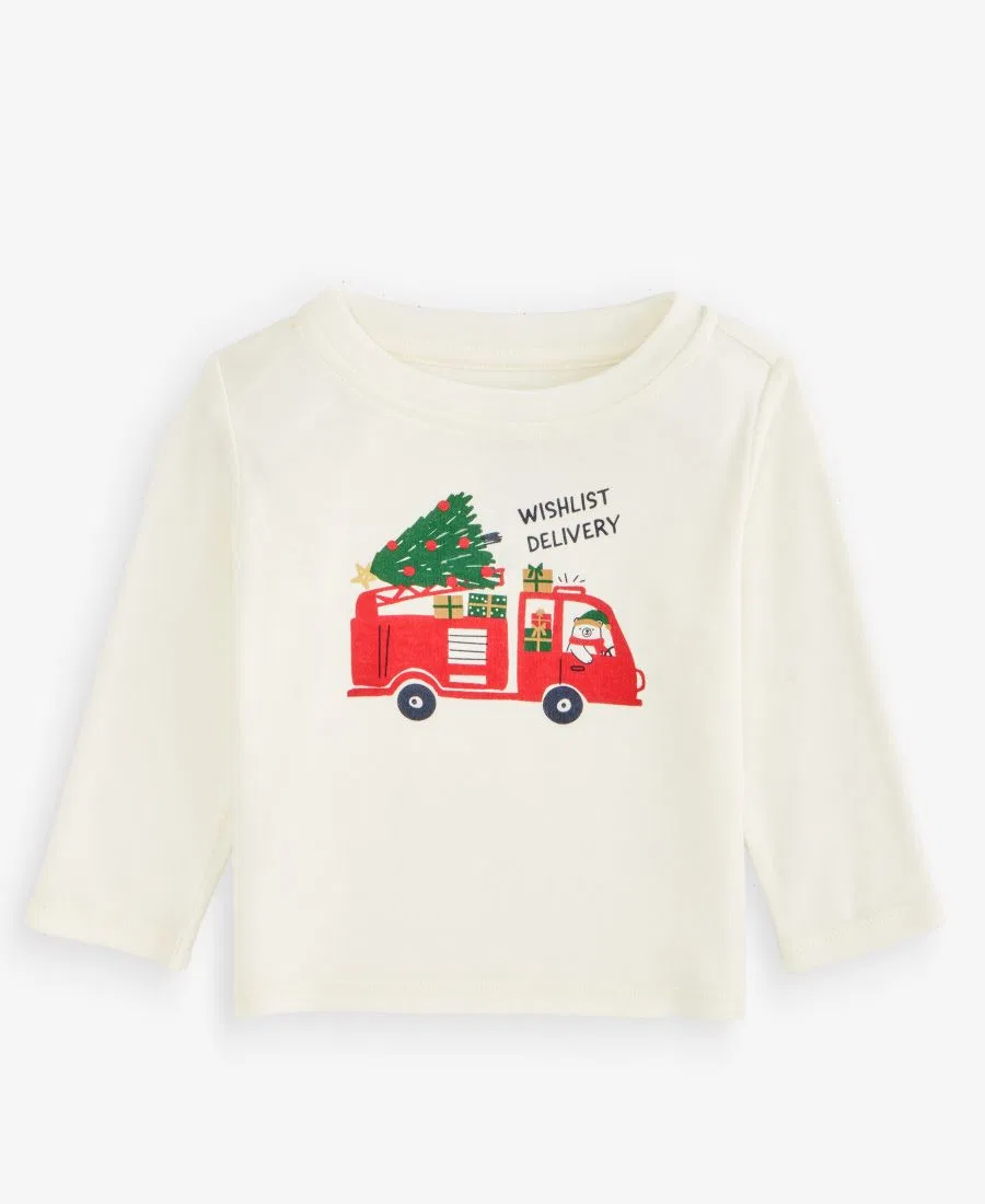 Детская футболка с длинным рукавом с принтом Special Delivery Firetruck First Impressions, Delicate Ivory