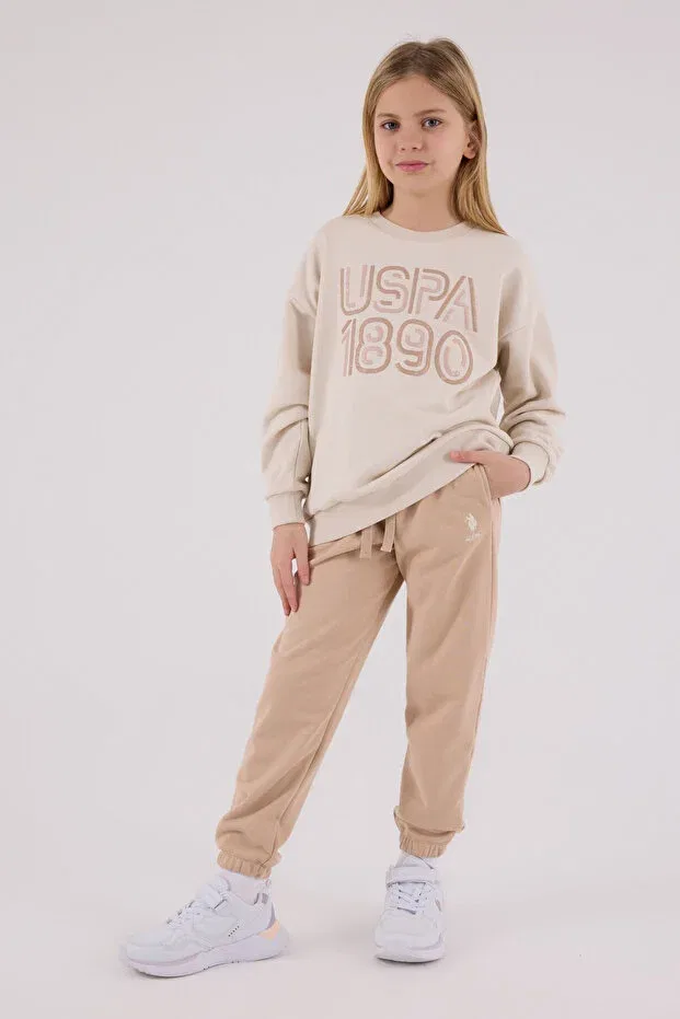 Детский спортивный костюм для девочек хлопковый U.S. Polo Assn., Beige