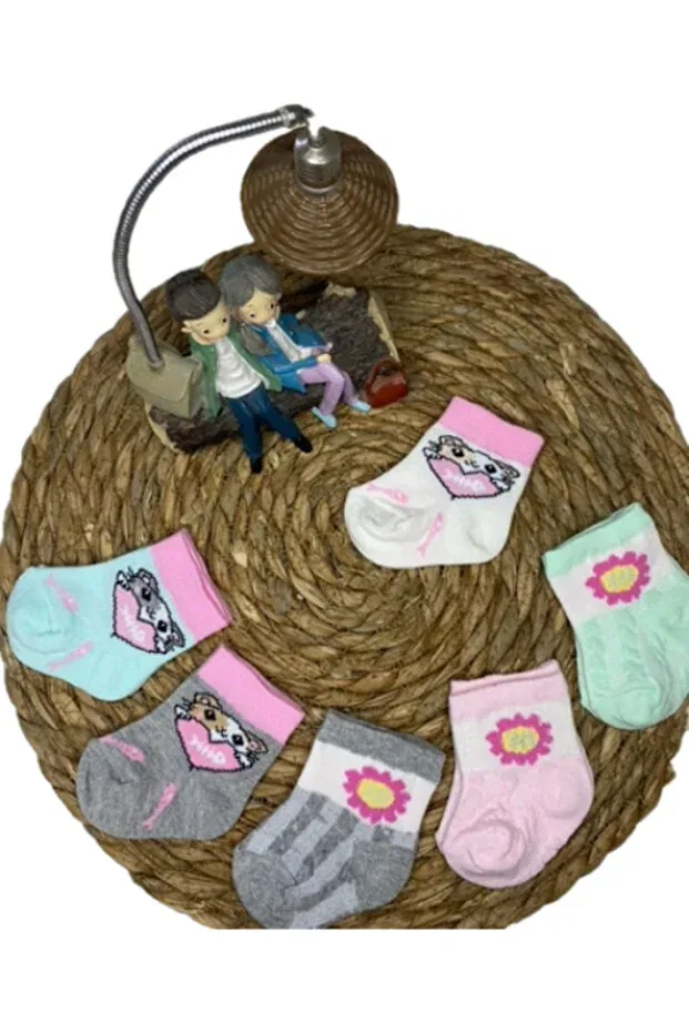 Детские носки для новорожденных с принтом 6 пар Sweet Cat & Flower Hobins Sportswear & Company, Pink