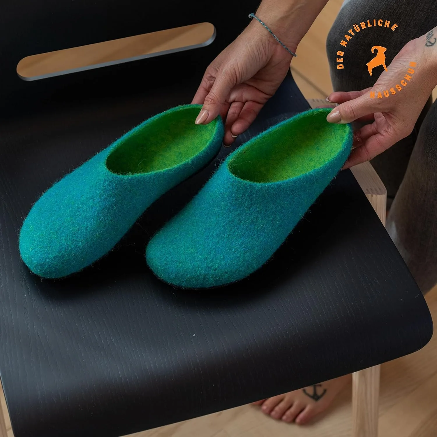 Тапочки MagicFelt AN 709 из чистой натуральной шерсти для мужчин и женщин - нескользящие и анатомической формы, изумрудный — фото 4
