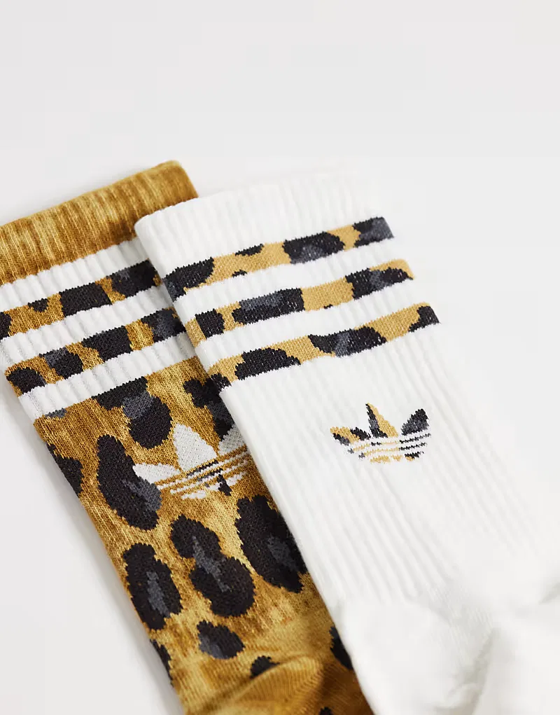Носки высокие с тремя полосками 2 шт Adidas Originals, леопардовый принт — фото 2