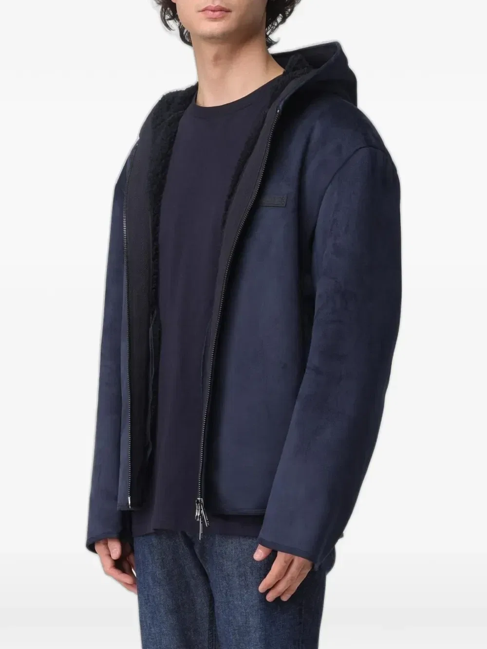Куртка с капюшоном из искусственной замши Emporio Armani, синий — фото 4