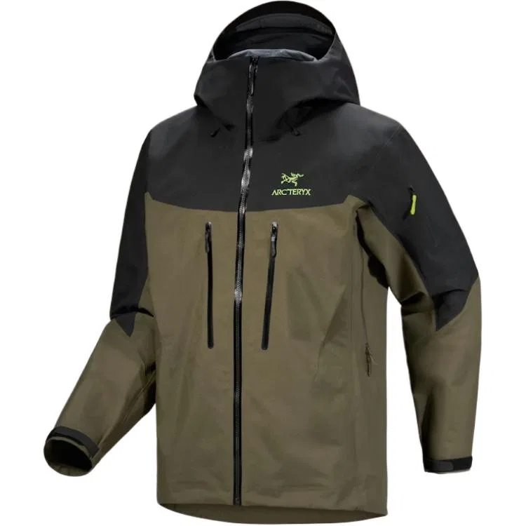 Мужская ветрозащитная куртка с капюшоном Alpha SV, Arcteryx, Black/Vintage Green/Ivy Green/Spotlight