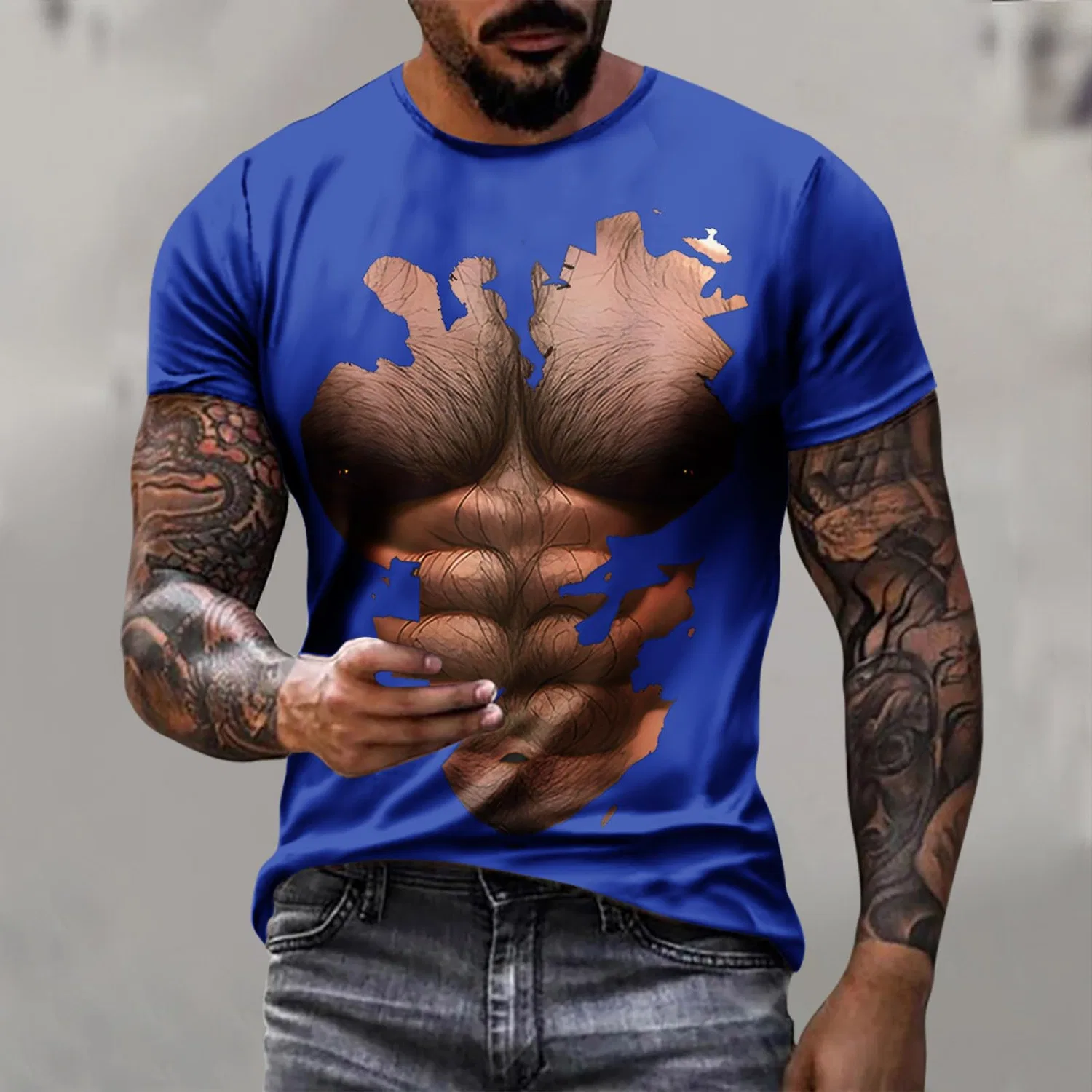 Мужская футболка с принтом Funny Abdominal Muscle, Blue — фото 2