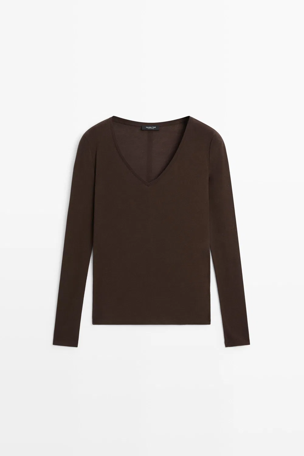 Лонгслив Massimo Dutti Slim Fit V-Neck, коричневый — фото 2