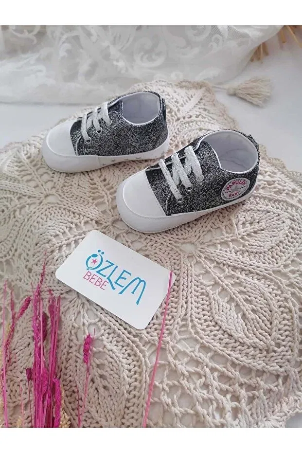 Детские ботинки для мальчиков с принтом Glittery model lace-up baby shoes dark gray Diğer1111, Dark Gray