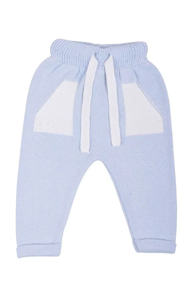 Детские штаны для новорожденных хлопковые Knitwear winter baby pocket detailed elastic waist trousers Minora, Baby Blue