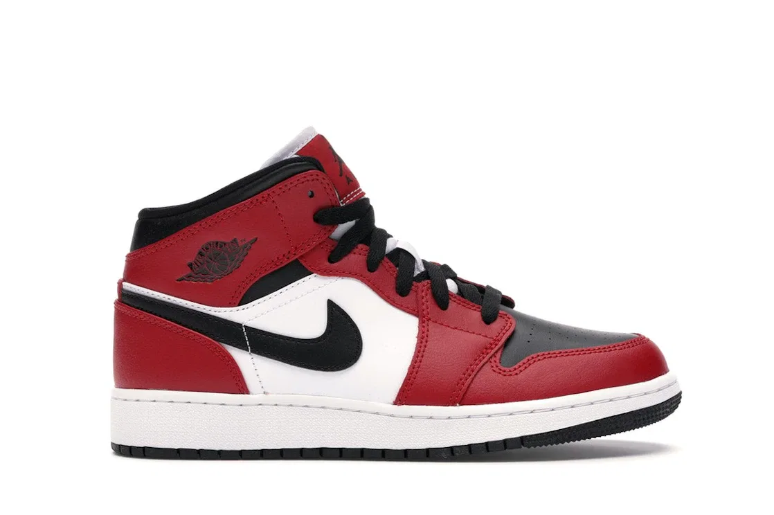 Детские кроссовки с высоким берцем Jordan 1 Mid Chicago Black Toe Jordan, Black/Black-Gym Red