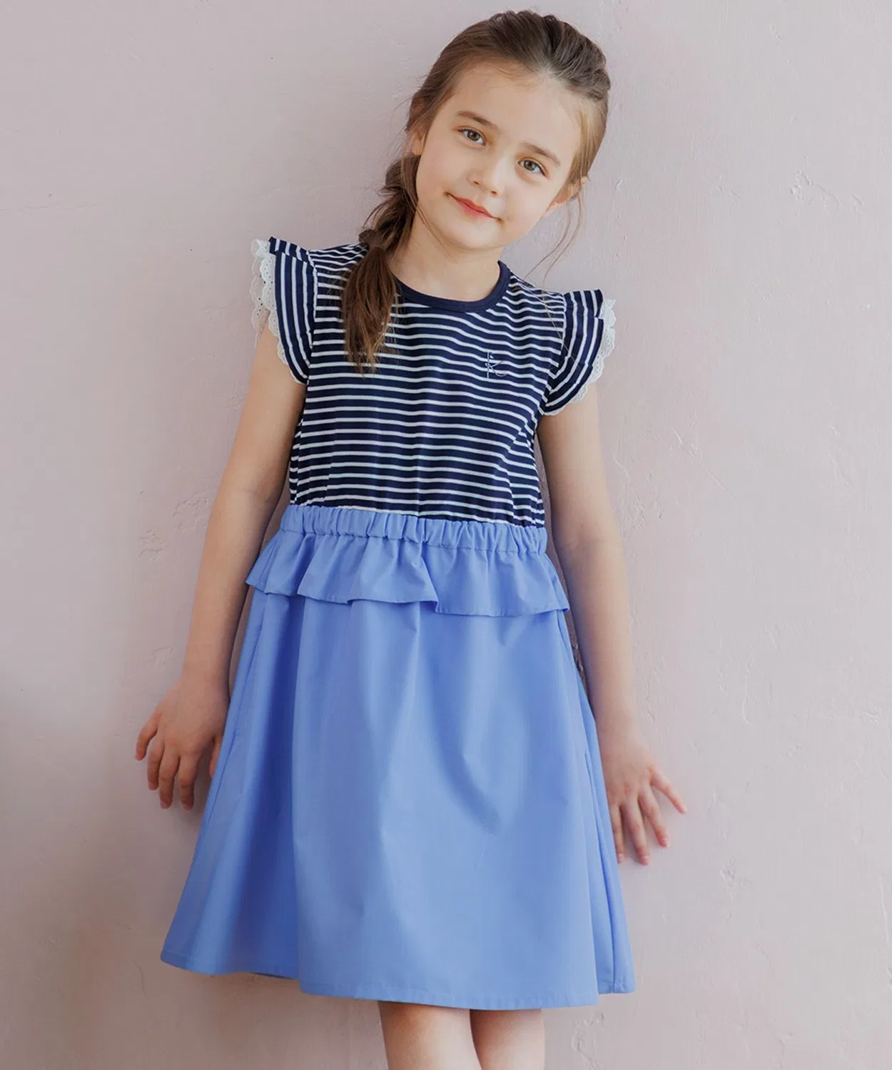 Детское платье для девочек с длинным рукавоми принтом Kumikyoku KIDS, Navy