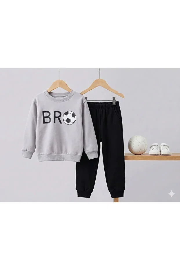 Детский комплект спортивного костюма для мальчиков с вышивкой Basics Tinytrends, Gray — фото 2