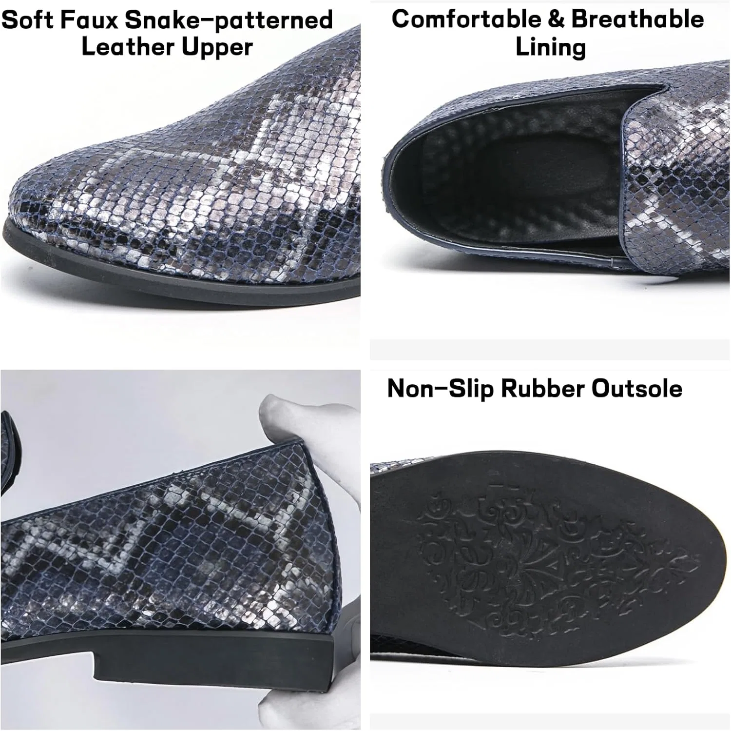 Мокасины мужские с узором змеиной кожи, Loafers, синий YRZHGDL — фото 2