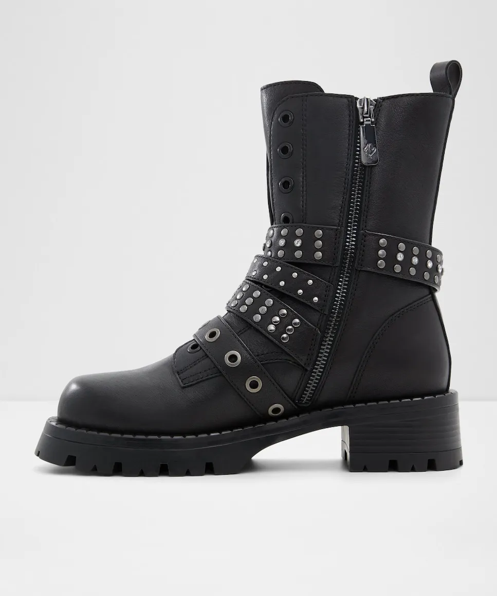 Женские кожаные ботильоны с округлым носком Aldo, черный — фото 4