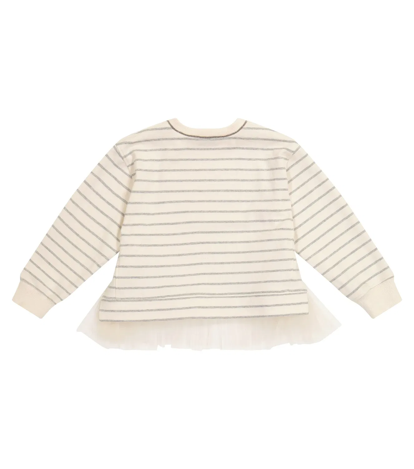Свитшот полосатый с тюлевой отделкой Brunello Cucinelli Kids, белый — фото 4