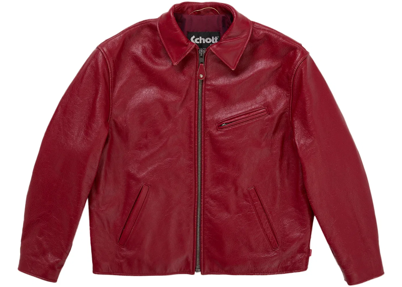 Мужская кожаная куртка состаренная Supreme Schott Distressed Leather Jacket, красный