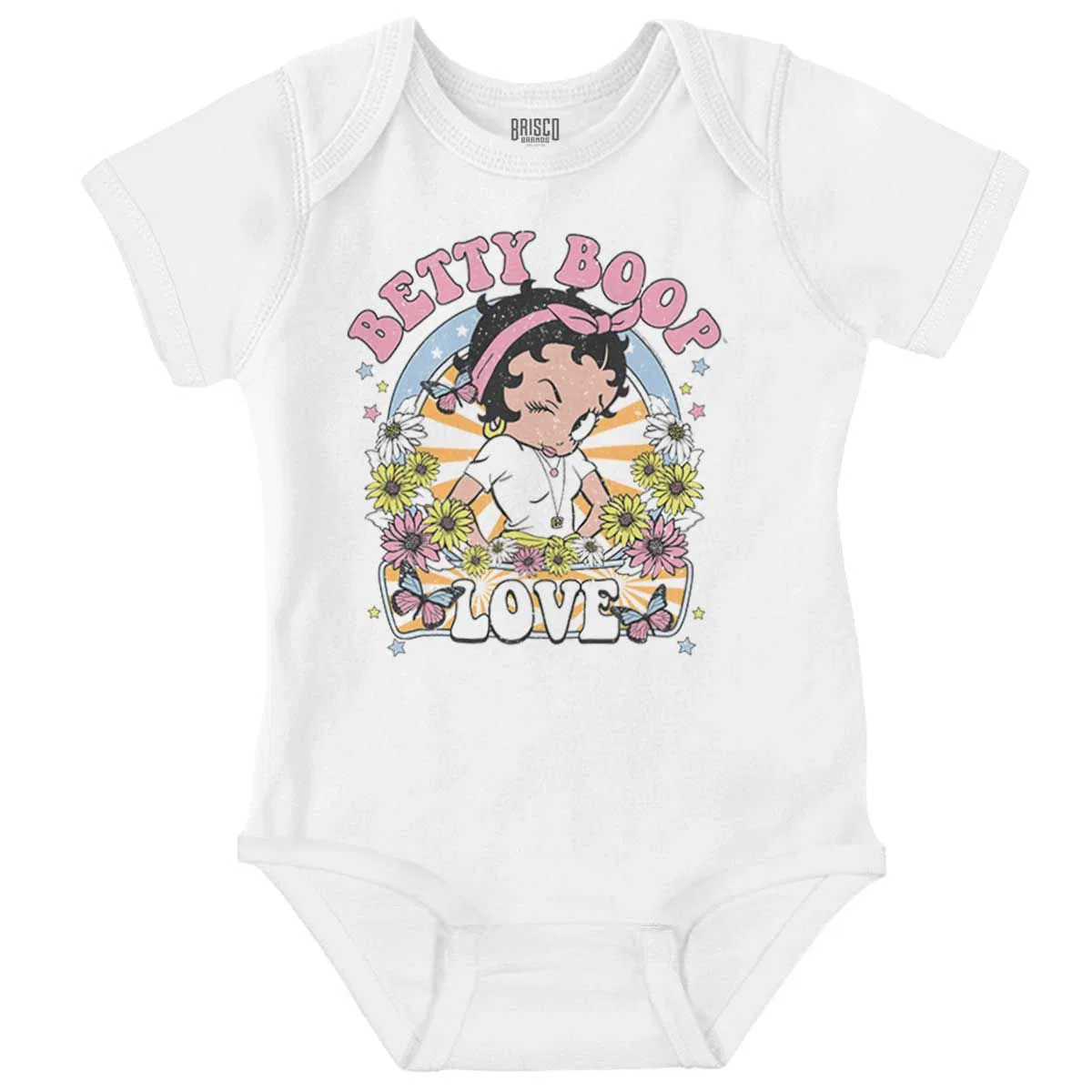 Детское боди для девочек хлопковое Betty Boop Flower Power Love Hippie Brisco Brands, White
