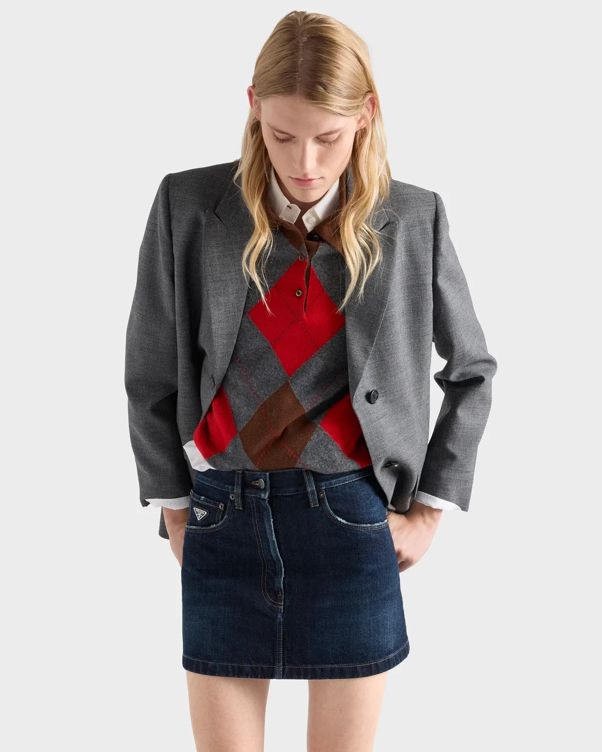 Джинсовая мини-юбка с завышенной талией Prada, синий — фото 3