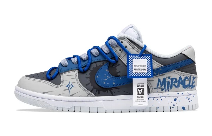 

Кастомизированные кроссовки Nike Dunk Skateboard Shoes Unisex, серо-синий