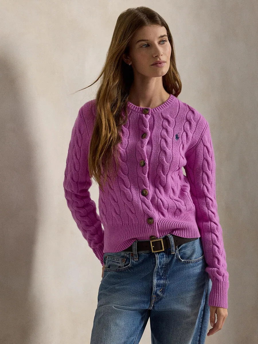 Вязаный кардиган Polo Ralph Lauren розового цвета — фото 2