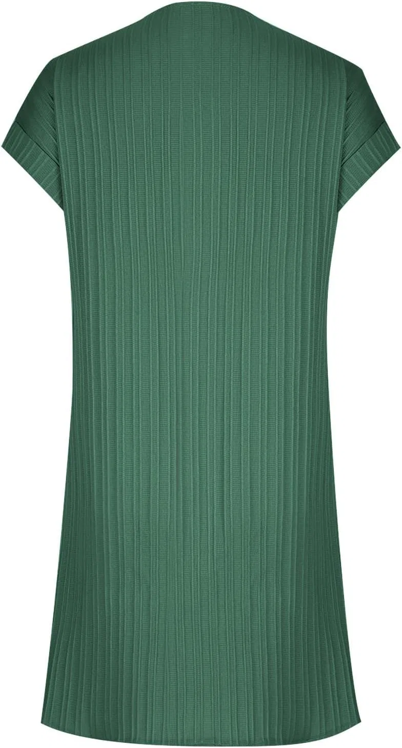 Женское платье мини с V-образным вырезом и пуговицами Casual, Green — фото 3