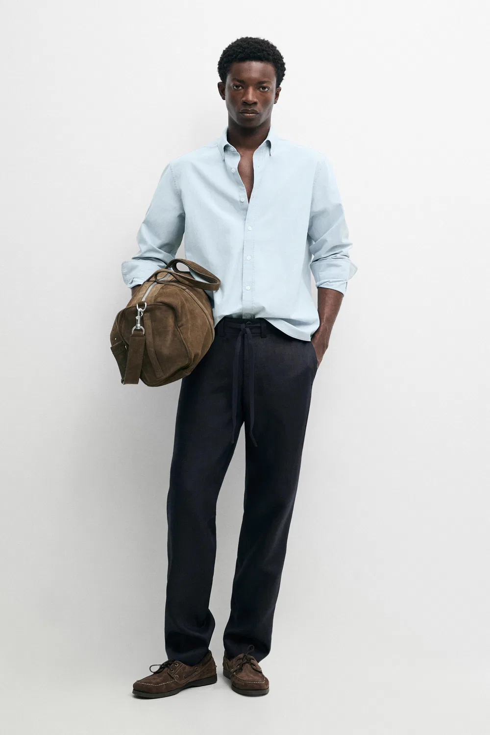 Брюки из 100% льна с эластичным поясом Massimo Dutti, тесно-синий