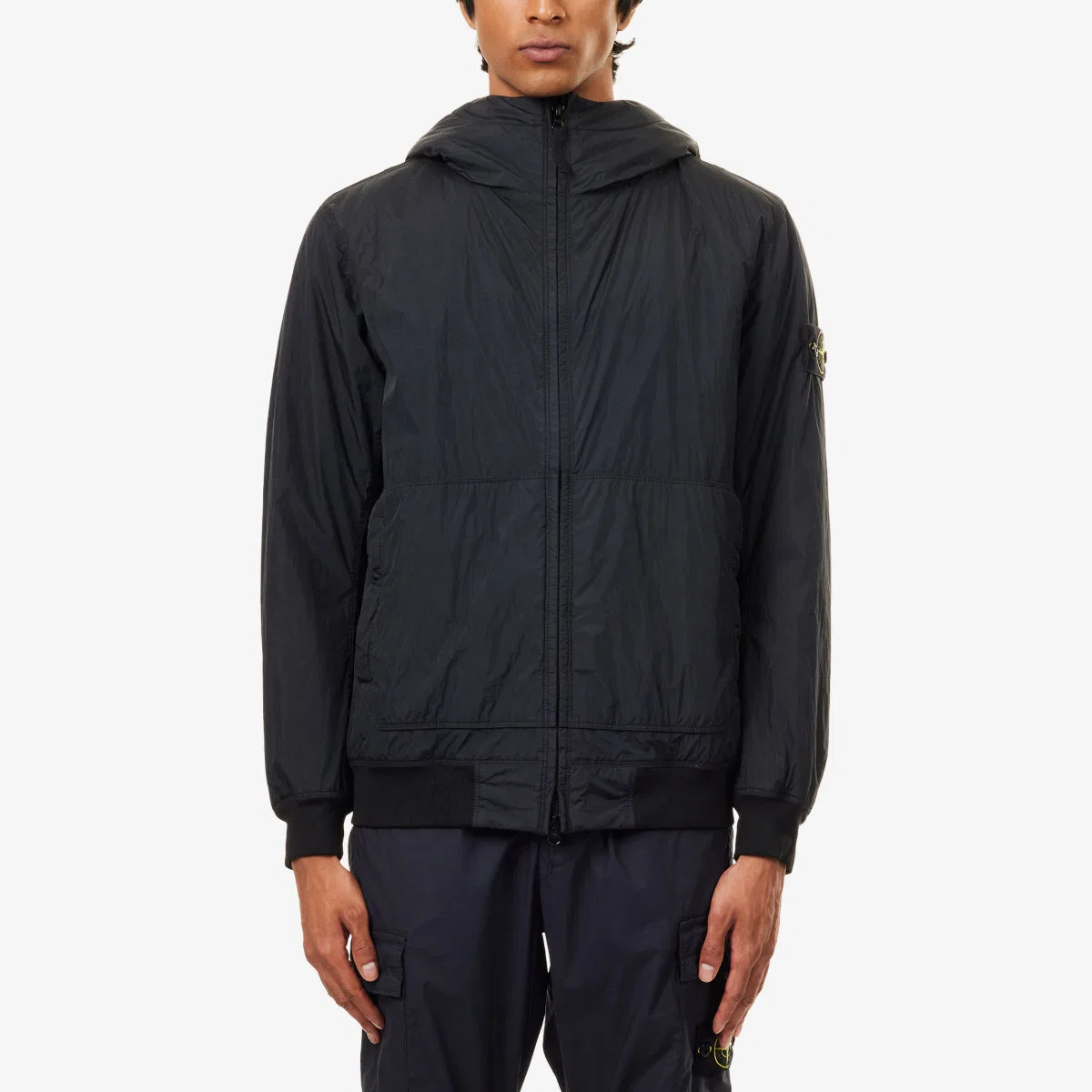 Куртка с капюшоном и логотипом Compass-logo из жатой ткани Stone Island, темно-синий — фото 3