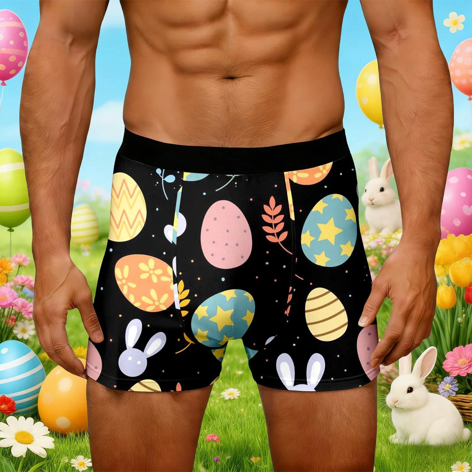 Мужские термобрюки с принтом Easter Printed Briefs, Nero-f — фото 2