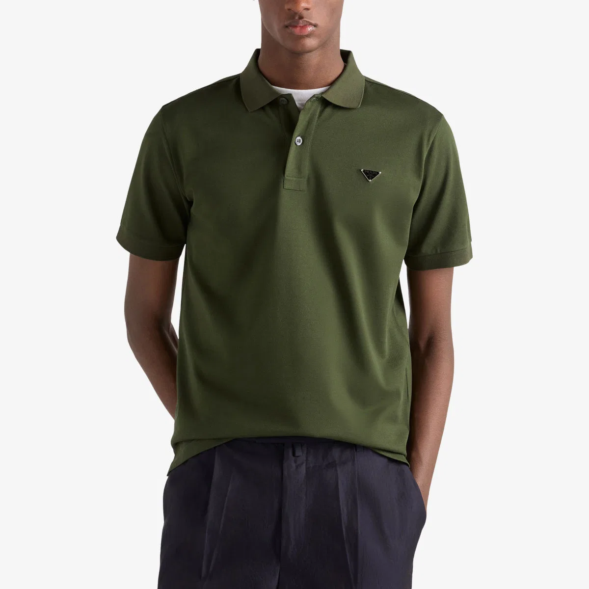 Поло из хлопкового пике с треугольным логотипом Prada, зеленый — фото 3