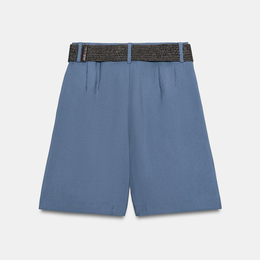 Шорты Zara Darted Bermuda With Belt, синий — фото 2